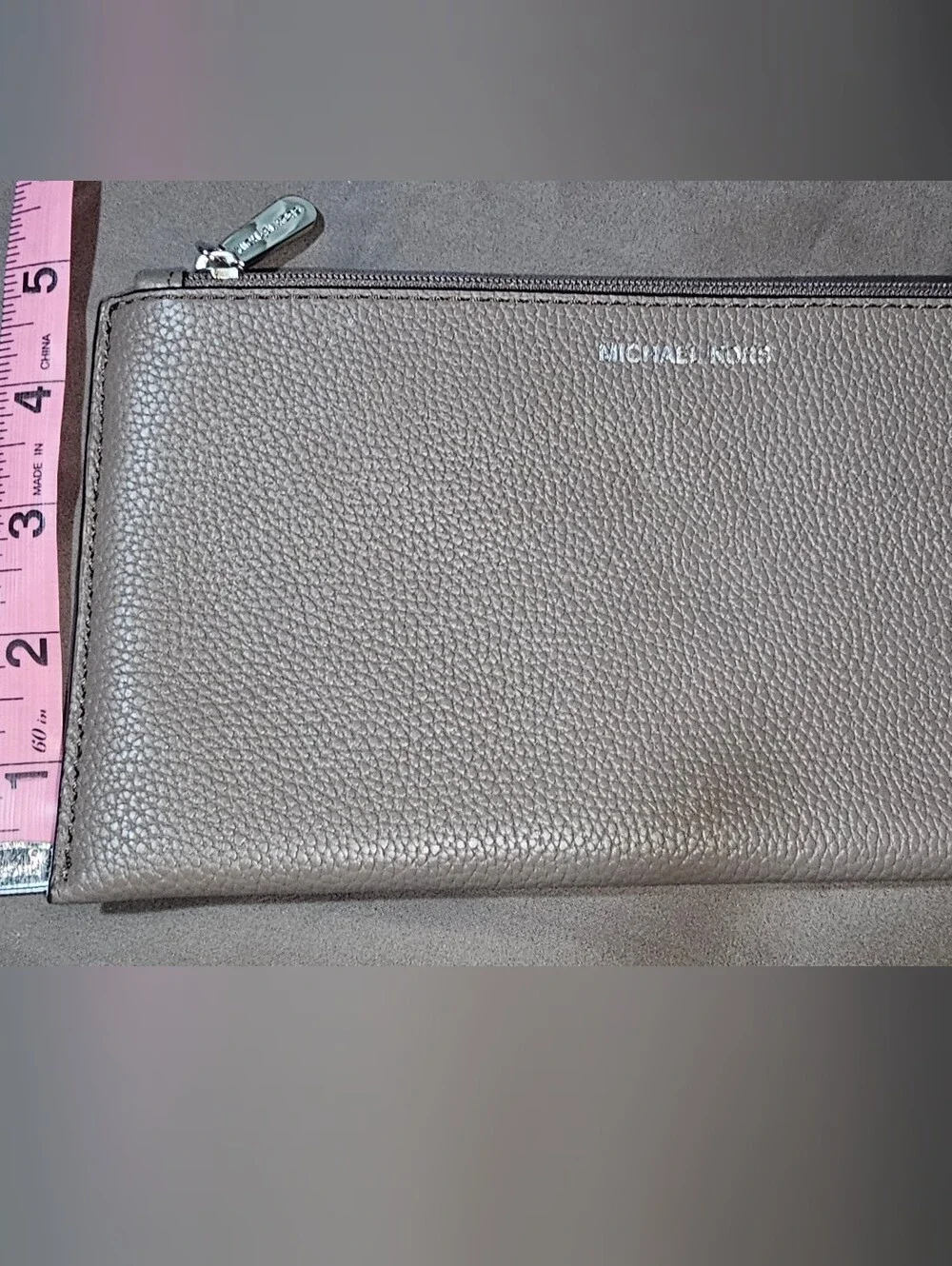 Authentic Michael Kors Women's Pebbled Leather Long Slim Wallet in Gray